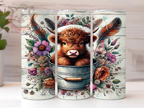 Baby Highland Cow in Bucket Cute Farm Animal Tumbler Wrap, 20oz Tumbler Wrap, Cute Cow Drinkware, Farm Animal Tumbler, Highland Cow Gifts, Animal Lover Sublimation Sublimation Lara' s Designs 