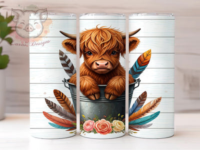 Baby Highland Cow in Bucket Cute Farm Animal Tumbler Wrap, 20oz Tumbler Wrap, Cute Cow Drinkware, Farm Animal Tumbler, Highland Cow Gifts, Animal Lover Sublimation Sublimation Lara' s Designs 