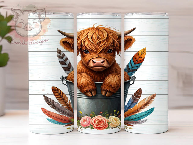 Baby Highland Cow in Bucket Cute Farm Animal Tumbler Wrap, 20oz Tumbler Wrap, Cute Cow Drinkware, Farm Animal Tumbler, Highland Cow Gifts, Animal Lover Sublimation Sublimation Lara' s Designs 