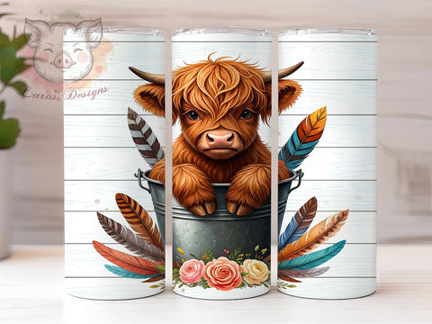 Baby Highland Cow in Bucket Cute Farm Animal Tumbler Wrap, 20oz Tumbler Wrap, Cute Cow Drinkware, Farm Animal Tumbler, Highland Cow Gifts, Animal Lover Sublimation Sublimation Lara' s Designs 