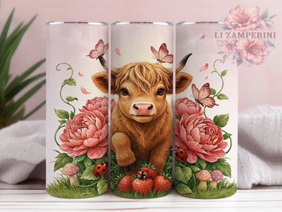 Baby Highland Cow Playful 20oz Tumbler, Golden Brown Fur, Anthropomorphic Calf, Playful Expression, Gentle Eyes, Skinny Tumbler, Sublimation PNG Sublimation Li Zamperini 