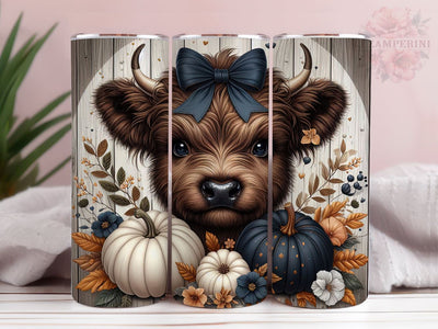 Baby Highland Cow Pumpkins Dots 20oz Tumbler Wrap PNG, Highland Cow Tumbler Png, Straight & Tapered Tumbler Wrap, Instant Digital Download Sublimation Li Zamperini 