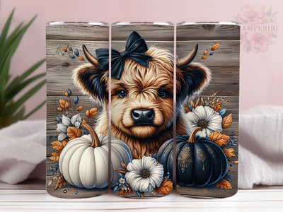 Baby Highland Cow Pumpkins Dots 20oz Tumbler Wrap PNG, Highland Cow Tumbler Png, Straight & Tapered Tumbler Wrap, Instant Digital Download Sublimation Li Zamperini 