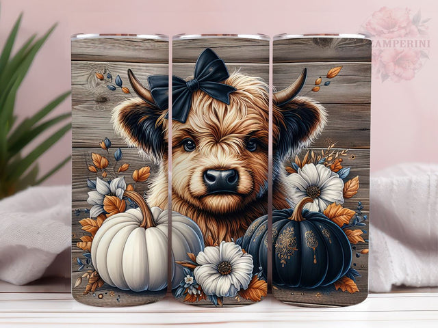 Baby Highland Cow Pumpkins Dots 20oz Tumbler Wrap PNG, Highland Cow Tumbler Png, Straight & Tapered Tumbler Wrap, Instant Digital Download Sublimation Li Zamperini 