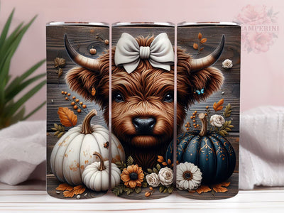 Baby Highland Cow Pumpkins Dots 20oz Tumbler Wrap PNG, Highland Cow Tumbler Png, Straight & Tapered Tumbler Wrap, Instant Digital Download Sublimation Li Zamperini 