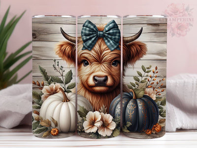 Baby Highland Cow Pumpkins Dots 20oz Tumbler Wrap PNG, Highland Cow Tumbler Png, Straight & Tapered Tumbler Wrap, Instant Digital Download Sublimation Li Zamperini 