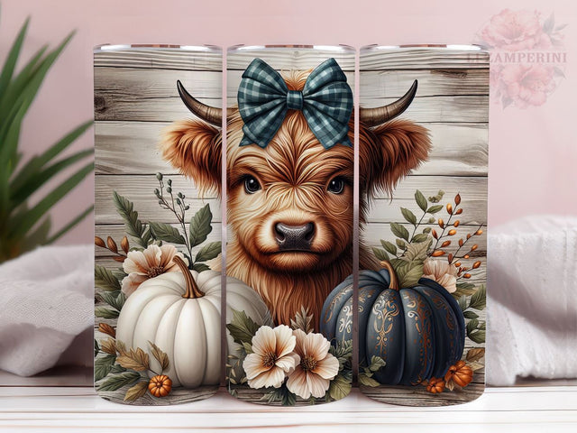 Baby Highland Cow Pumpkins Dots 20oz Tumbler Wrap PNG, Highland Cow Tumbler Png, Straight & Tapered Tumbler Wrap, Instant Digital Download Sublimation Li Zamperini 
