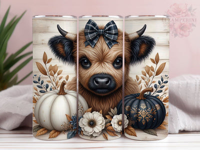 Baby Highland Cow Pumpkins Dots 20oz Tumbler Wrap PNG, Highland Cow Tumbler Png, Straight & Tapered Tumbler Wrap, Instant Digital Download Sublimation Li Zamperini 