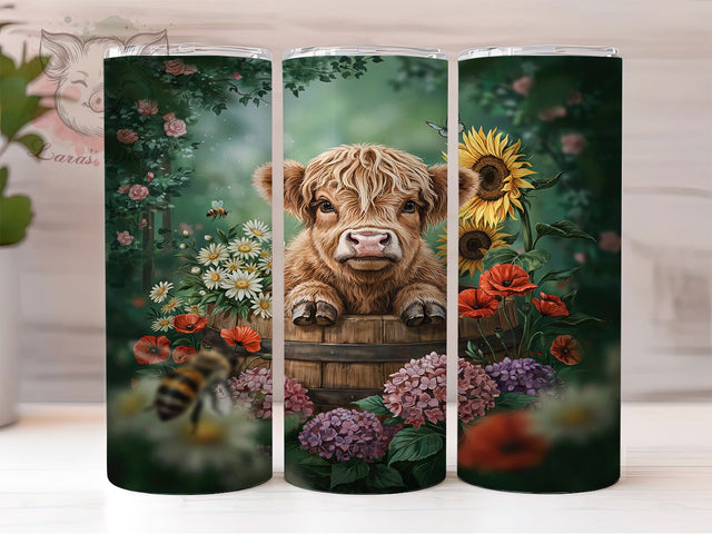 Baby Highland Cow Rustic 20oz Tumbler, Golden Brown Fur, Expressive Eyes, Melancholic Expression, Rustic Farmhouse, Skinny Tumbler, Sublimation PNG Sublimation Lara' s Designs 