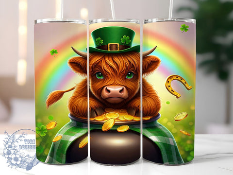Baby Highland Cow St Patricks Day 20oz Tumbler, St Patrick's Day Tumbler, Baby Cow Design, 20oz Tumbler Sublimation, Cute Cow Tumbler, Irish Highland Cow, Farm Animal Tumbler Sublimation ToriDesigns 