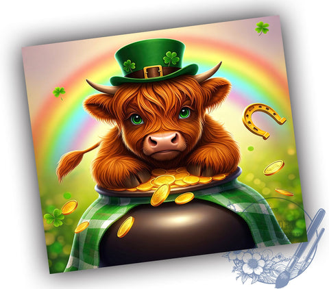 Baby Highland Cow St Patricks Day 20oz Tumbler, St Patrick's Day Tumbler, Baby Cow Design, 20oz Tumbler Sublimation, Cute Cow Tumbler, Irish Highland Cow, Farm Animal Tumbler Sublimation ToriDesigns 