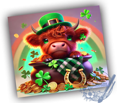 Baby Highland Cow St Patricks Day 20oz Tumbler, St Patrick's Day Tumbler, Baby Cow Design, 20oz Tumbler Sublimation, Cute Cow Tumbler, Irish Highland Cow, Farm Animal Tumbler Sublimation ToriDesigns 