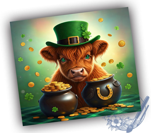 Baby Highland Cow St Patricks Day 20oz Tumbler, St Patrick's Day Tumbler, Baby Cow Design, 20oz Tumbler Sublimation, Cute Cow Tumbler, Irish Highland Cow, Farm Animal Tumbler Sublimation ToriDesigns 