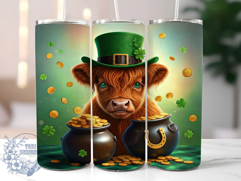 Baby Highland Cow St Patricks Day 20oz Tumbler, St Patrick's Day Tumbler, Baby Cow Design, 20oz Tumbler Sublimation, Cute Cow Tumbler, Irish Highland Cow, Farm Animal Tumbler Sublimation ToriDesigns 