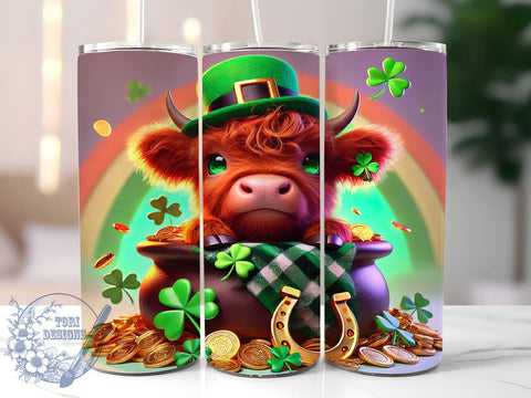 Baby Highland Cow St Patricks Day 20oz Tumbler, St Patrick's Day Tumbler, Baby Cow Design, 20oz Tumbler Sublimation, Cute Cow Tumbler, Irish Highland Cow, Farm Animal Tumbler Sublimation ToriDesigns 