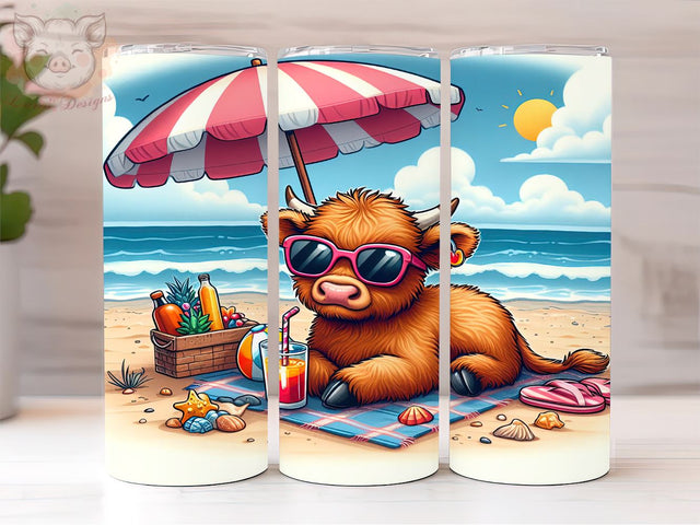 Baby Highland Cow Summer Vibes 20oz Tumbler Png, Straight & Tapered Tumbler Png, Highland Cow Tumbler Png, Digital Download PNG Sublimation Lara' s Designs 