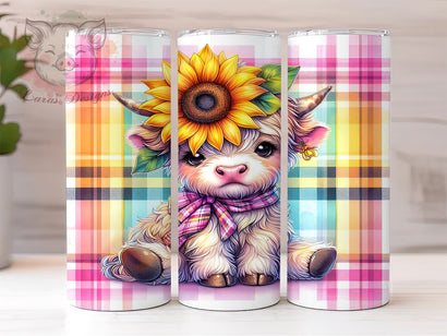 Baby Highland Cow Sunflower 20 oz Skinny Tumbler Sublimation Design, Straight & Tapered Tumbler Png, Highland Cow Tumbler Png, Digital Download PNG Sublimation Lara' s Designs 