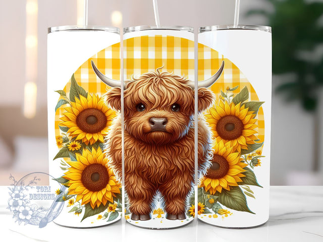 Baby Highland Cow Sunflower 20oz Skinny Tumbler, Highland Cow Tumbler Png, Straight & Tapered Tumbler Wrap, Instant Digital Download Sublimation ToriDesigns 