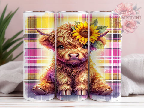 Baby Highland Cow Sunflower 20oz Tumbler Wrap PNG, Highland Cow Floral Tumbler PNG Sublimation Design, Straight & Tapered Tumbler Wrap, Instant Digital Download Sublimation Li Zamperini 