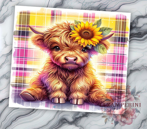 Baby Highland Cow Sunflower 20oz Tumbler Wrap PNG, Highland Cow Floral Tumbler PNG Sublimation Design, Straight & Tapered Tumbler Wrap, Instant Digital Download Sublimation Li Zamperini 