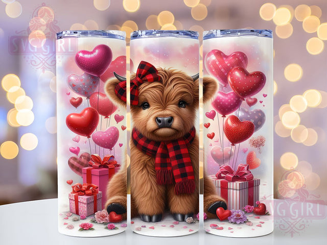 Baby Highland Cow Valentine Tumbler, Cute Cow Hearts Wrap, Romantic Cow Cup, 20oz Sublimation Wrap, Stylish Valentine Design Tumbler, Artistic Cow Heart Cup, Whimsical Love Theme Wrap Sublimation SvggirlplusArt 