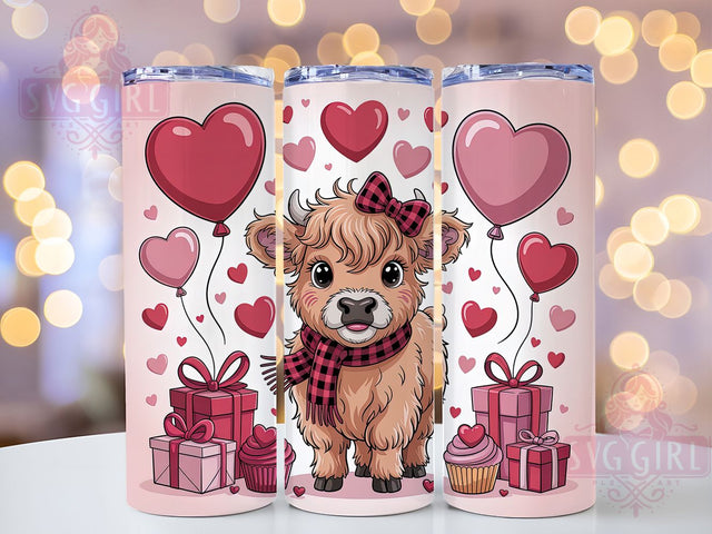 Baby Highland Cow Valentine Tumbler, Cute Cow Hearts Wrap, Romantic Cow Cup, 20oz Sublimation Wrap, Stylish Valentine Design Tumbler, Artistic Cow Heart Cup, Whimsical Love Theme Wrap Sublimation SvggirlplusArt 