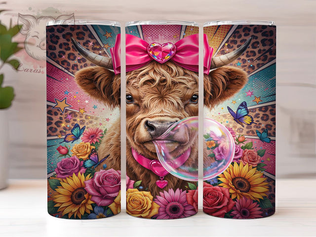 Baby Highland Cow Whimsy 20oz Tumbler, Brown Calf, Whimsical Illustration, Fluffy Fur, Farmhouse Rustic, Skinny Tumbler, Sublimation PNG Sublimation Lara' s Designs 