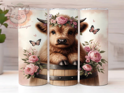 Baby Highland Cow Wildlife 20oz Tumbler Wrap, Brown Fluffy Fur, Small Black Horns, Highland Calf, Cow Art, 20oz Tumbler Wrap, Sublimation PNG Sublimation Lara' s Designs 