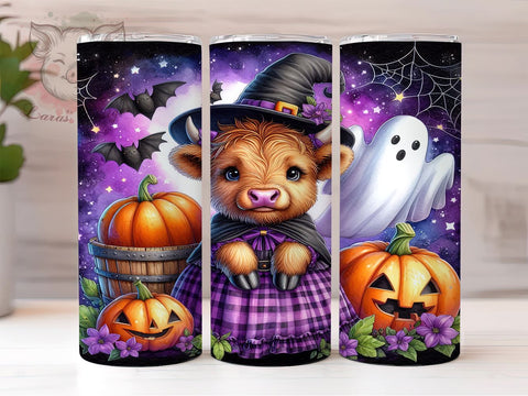 Baby Highland Cow Witch Halloween 20 oz Skinny Tumbler Sublimation Design, Straight & Tapered Tumbler Png, Halloween Highland Cow Tumbler Png, Digital Download PNG Sublimation Lara' s Designs 