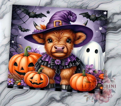 Baby Highland Cow Witch Halloween 20oz Tumbler Wrap PNG, Highland Cow Witch Tumbler PNG Sublimation Design, Straight & Tapered Tumbler Wrap, Instant Digital Download Sublimation Li Zamperini 