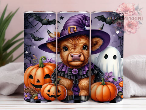Baby Highland Cow Witch Halloween 20oz Tumbler Wrap PNG, Highland Cow Witch Tumbler PNG Sublimation Design, Straight & Tapered Tumbler Wrap, Instant Digital Download Sublimation Li Zamperini 