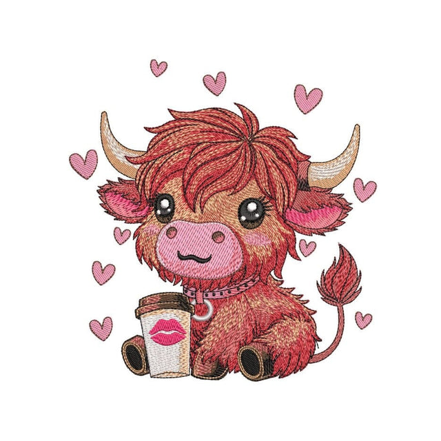 Baby Highland Cow with Flowers Embroidery Design, Farm Animal Embroidery File, 2 Sizes, Instant Download Embroidery/Applique DESIGNS Nino Nadaraia 