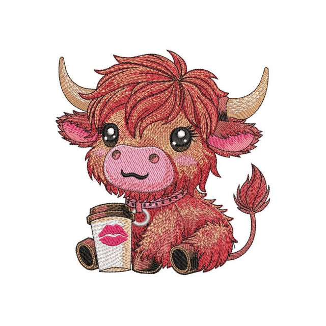 Baby Highland Cow with Flowers Embroidery Design, Farm Animal Embroidery File, 3 Sizes, Instant Download Embroidery/Applique DESIGNS Nino Nadaraia 