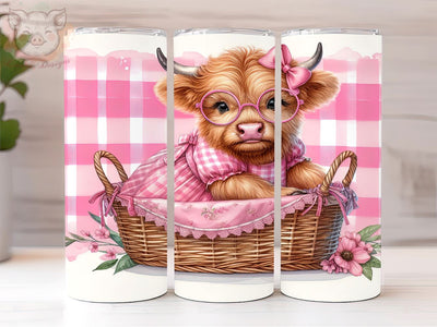 Baby Highland Cow With Pink 20oz Tumbler Png, Straight & Tapered Tumbler Png, Highland Cow Tumbler Png, Digital Download PNG Sublimation Lara' s Designs 