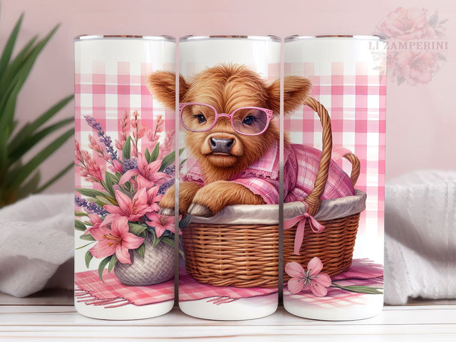 Baby Highland Cow With Pink 20oz Tumbler Wrap PNG, Highland Cow Tumbler Png, Straight & Tapered Tumbler Wrap, Instant Digital Download Sublimation Li Zamperini 