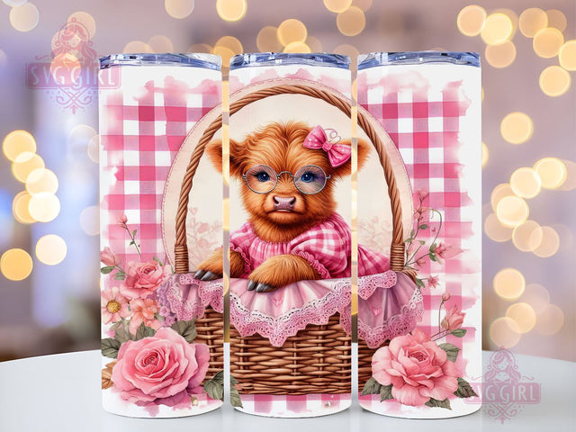 Baby Highland Cow With Pink 20oz Tumbler Wrap Sublimation Design, Straight Tapered Tumbler Wrap, Highland Cow Tumbler Png, Instant Digital Download Sublimation SvggirlplusArt 