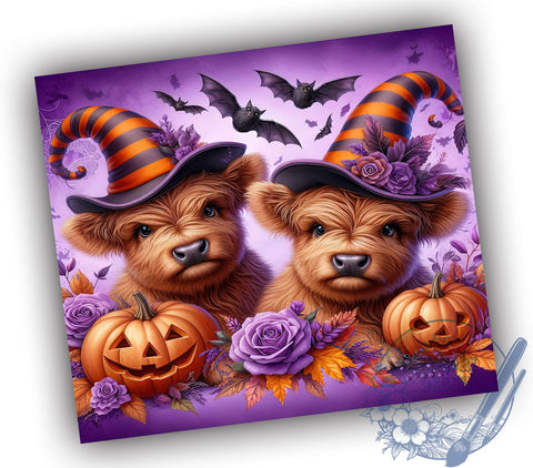 Baby Highland Cows Witch Halloween 20oz Skinny Tumbler, Highland Cows Tumbler Png, Straight & Tapered Tumbler Wrap, Instant Digital Download Sublimation ToriDesigns 