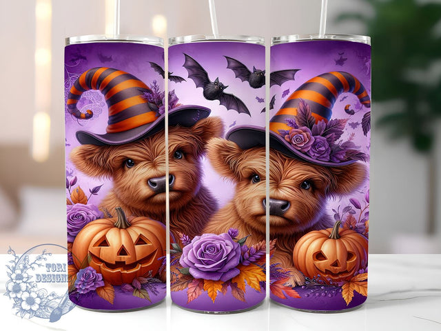 Baby Highland Cows Witch Halloween 20oz Skinny Tumbler, Highland Cows Tumbler Png, Straight & Tapered Tumbler Wrap, Instant Digital Download Sublimation ToriDesigns 