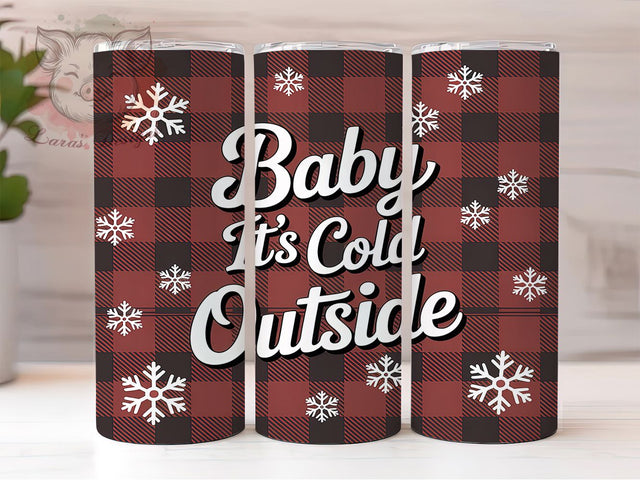 Baby It’s Cold Outside Plaid Tumbler, Buffalo Plaid Sublimation Design, White Glitter Holiday Art, 20oz Xmas Tumbler, Whimsical Winter Mug, Stylish Plaid Cup, Cozy Glitter Wrap Sublimation Lara' s Designs 