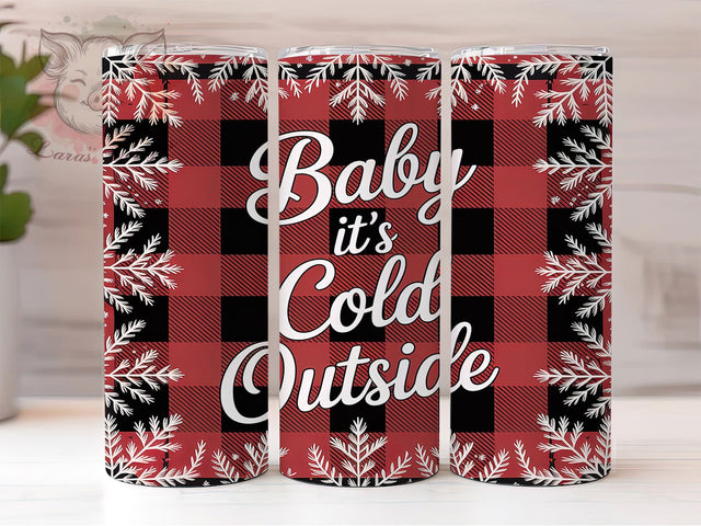 Baby It’s Cold Outside Plaid Tumbler, Buffalo Plaid Sublimation Design, White Glitter Holiday Art, 20oz Xmas Tumbler, Whimsical Winter Mug, Stylish Plaid Cup, Cozy Glitter Wrap Sublimation Lara' s Designs 