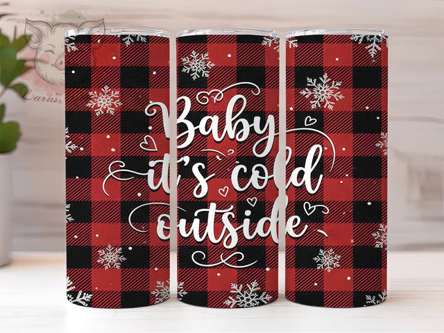 Baby It’s Cold Outside Plaid Tumbler, Buffalo Plaid Sublimation Design, White Glitter Holiday Art, 20oz Xmas Tumbler, Whimsical Winter Mug, Stylish Plaid Cup, Cozy Glitter Wrap Sublimation Lara' s Designs 