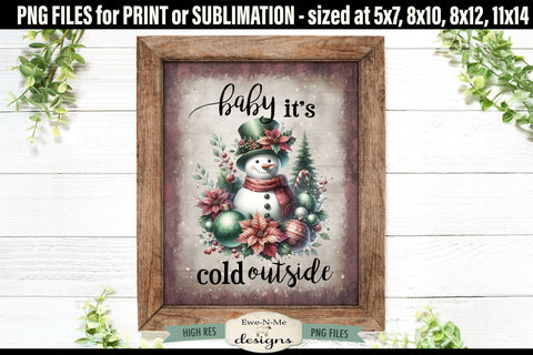 Baby Its Cold Outside Snowman Sublimation Design | Vintage Sign PNG Sublimation Ewe-N-Me Designs 