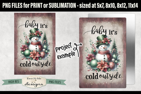 Baby Its Cold Outside Snowman Sublimation Design | Vintage Sign PNG Sublimation Ewe-N-Me Designs 