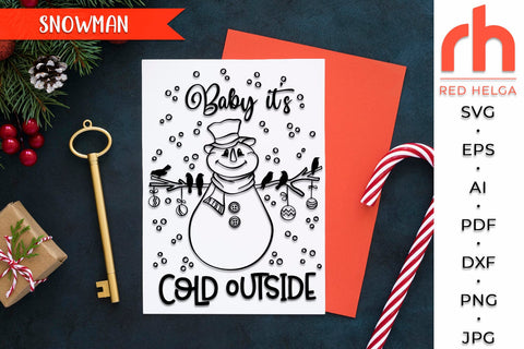 Baby it’s Cold Outside SVG, Snowman with Birds Outline, Xmas Snowman DXF, Christmas Scene Cut File, Xmas Window Decor, Holiday Design Vector, Winter Theme SVG RedHelgaArt 