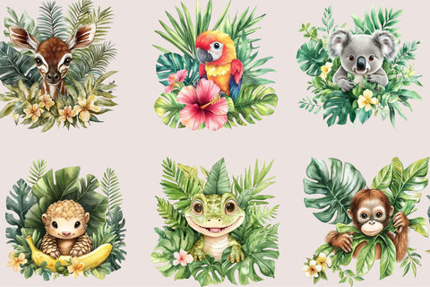Baby Jungle Animals Clipart Bundle. Sublimation SVGArt 