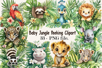Baby Jungle Animals Clipart Bundle. Sublimation SVGArt 