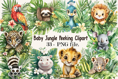 Baby Jungle Animals Clipart Bundle. Sublimation SVGArt 