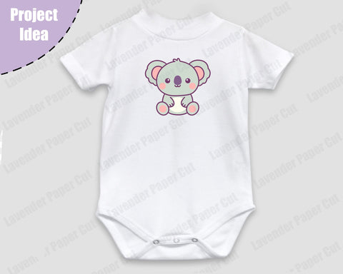 Baby Koala SVG PNG File, Cute Koala Clipart Cut File for Cricut and Silhouette, Animal Theme, Kids Crafts, DIY Baby Shower Decorations SVG Lavender Paper Cut 