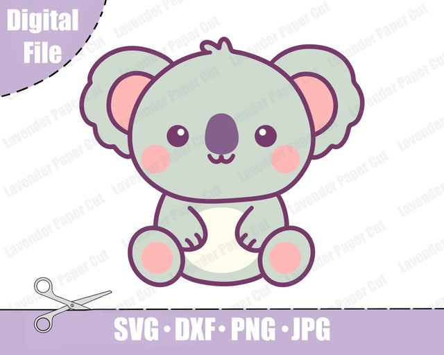 Baby Koala SVG PNG File, Cute Koala Clipart Cut File for Cricut and Silhouette, Animal Theme, Kids Crafts, DIY Baby Shower Decorations SVG Lavender Paper Cut 