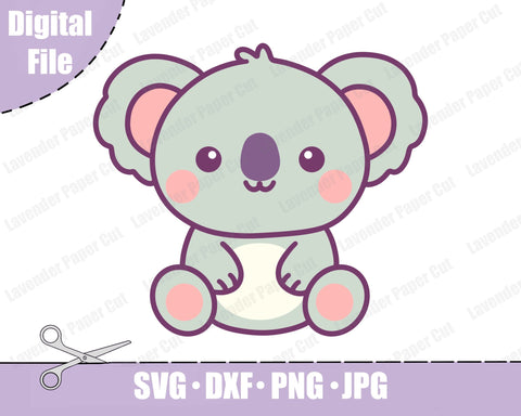 Baby Koala SVG PNG File, Cute Koala Clipart Cut File for Cricut and Silhouette, Animal Theme, Kids Crafts, DIY Baby Shower Decorations SVG Lavender Paper Cut 